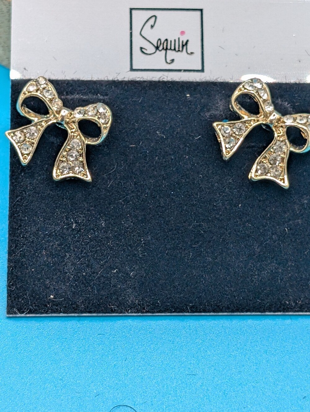 Sequin Gold Bow Crystal Stud Earrings - Gold